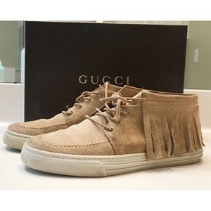 Gucci Light Tan Suede Tassel Sneakers